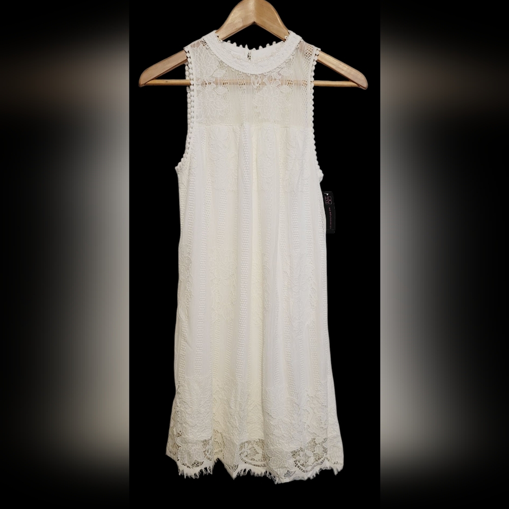 No Boundaries White Lace Mock Neck Mini Dress
